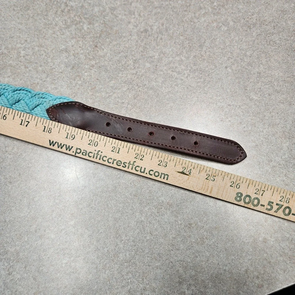 Baydog Dog Collar Large Turquoise Brown Braided Rope Leather Nautical Coastal